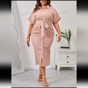 SHEIN Privé Plus Batwing Sleeve Belted Shirt Dress Size 20